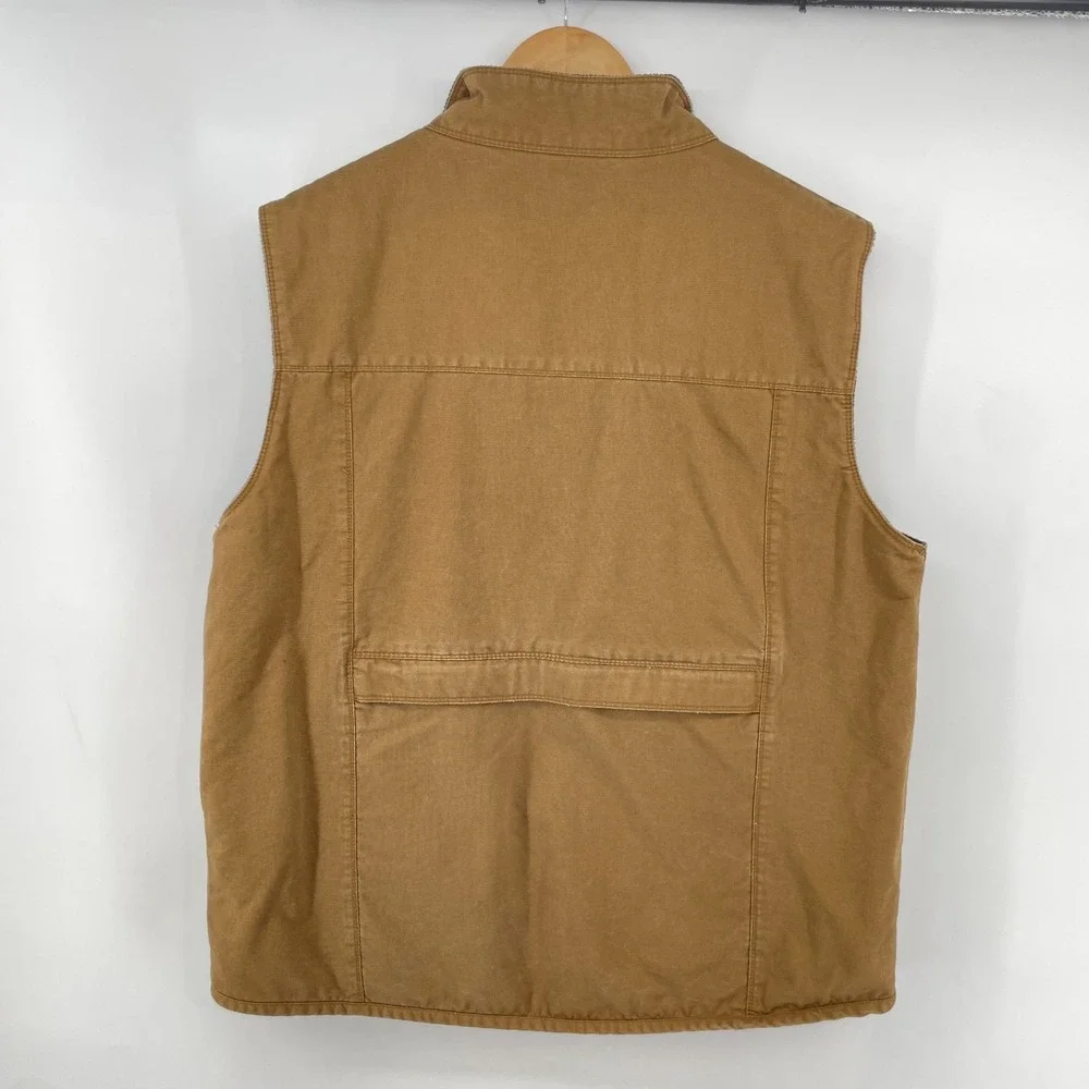Bit & Bridle Men L Canvas Workwear Vest Fleece Lined Utility Cargo Brown Western